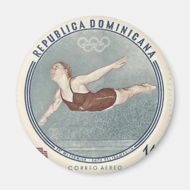 Cool Woman Swimmer Dives Stamp Retro magnet  (Front)