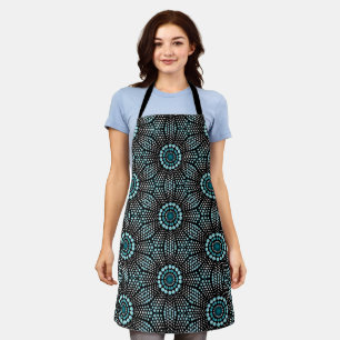 Cool Women's Fancy Black White Teal Dot Art Apron