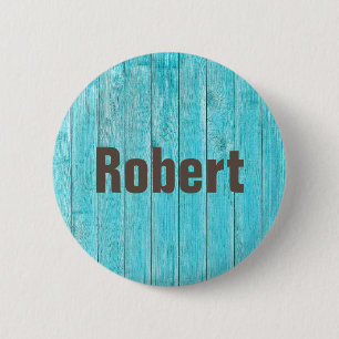 Cool Wood Personalised Name Tag Custom Blue  6 Cm Round Badge