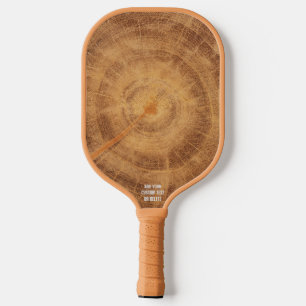 Cool Wooden Tree Ring Slice Personalised Name Text Pickleball Paddle