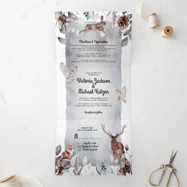 Cool Woodland Forest Wedding Tri-Fold Invitation (Inside)