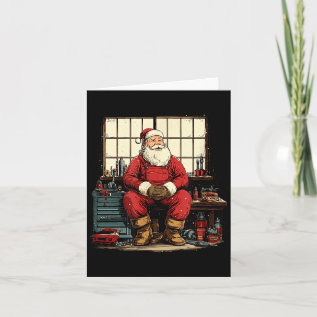 Cool Workshop Santa Claus With Wrenches Tool Costu Card (Front)
