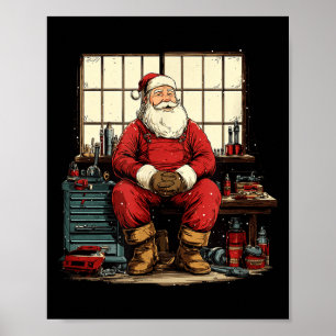 Cool Workshop Santa Claus With Wrenches Tool Costu Poster