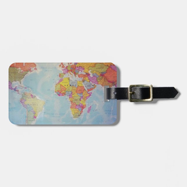 Cool World Map Luggage Tag (Front Horizontal)