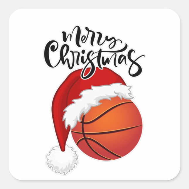 Cool Xmas Basketball fan design Merry Christmas Square Sticker (Front)