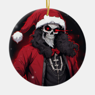 Cool Xmas Holiday Season Skull Santa Bone Tuxedo Ceramic Tree Decoration