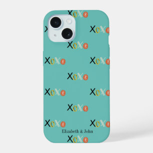 Cool "XOXO" Hearts Valentine's Day Mint Green iPhone 15 Case