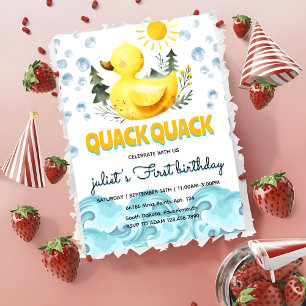 Cool yellow 1st rubber duck birthday invitations