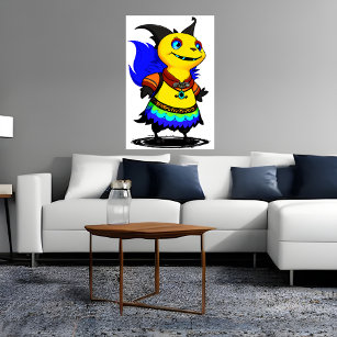 Cool yellow alien creature   AI Art Poster