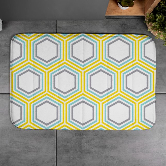 Cool Yellow and Blue Geometric Pattern Bath Mat (Creator Uploaded)