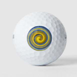 Cool yellow and blue spiral golf balls