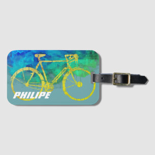 cool yellow bicycle graphic-art luggage tag