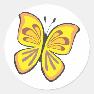 Cool Yellow Butterfly Cartoon Classic Round Sticker