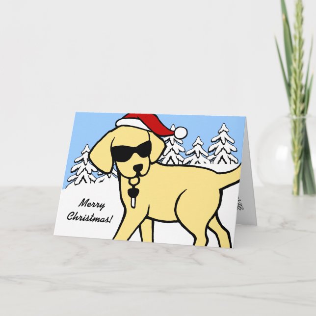 Cool Yellow Lab Cartoon Christmas Snow Woods Holiday Card (Front)