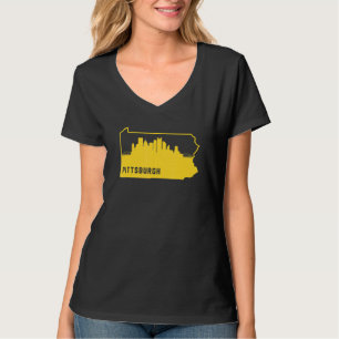 Cool Yellow Pennsylvania State Outline Pittsburgh T-Shirt