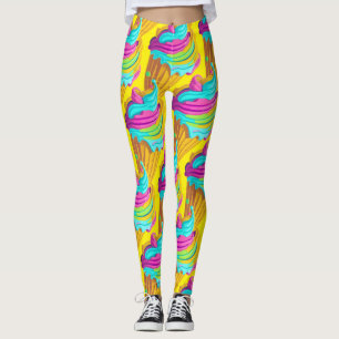 Cool Yellow Pink Rainbow Summer Ice Cream Cones  Leggings