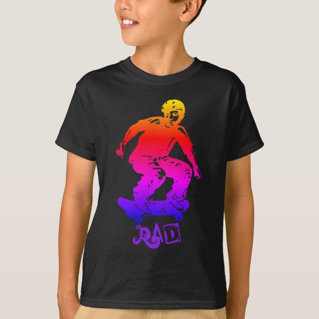 Cool Yellow Red Purple Skateboarder Rad Sports T-Shirt (Front)