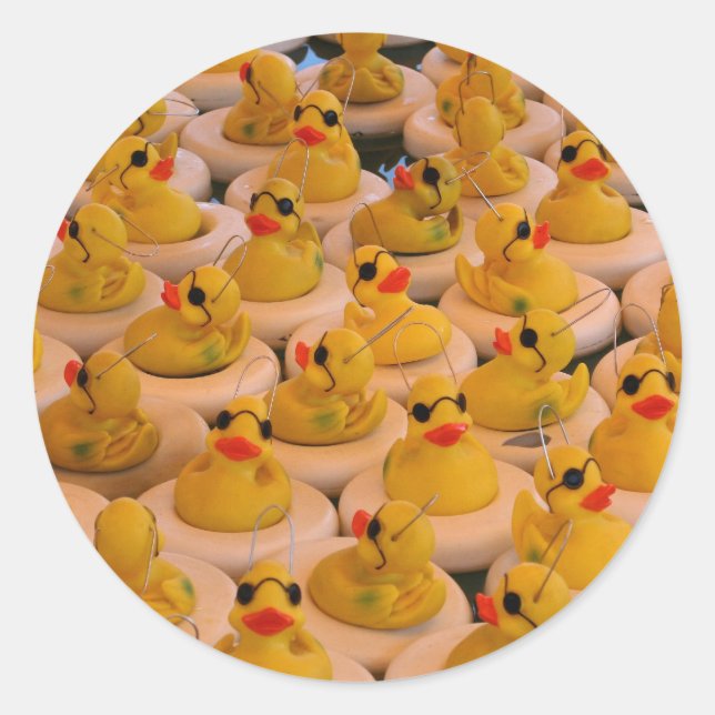Cool Yellow Rubber Ducks  Classic Round Sticker (Front)