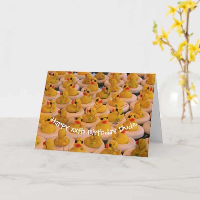 Cool Yellow Rubber Ducks Personalised Birthday  Card (Yellow Flower)