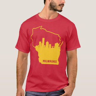 Cool Yellow Wisconsin State Outline Milwaukee City T-Shirt