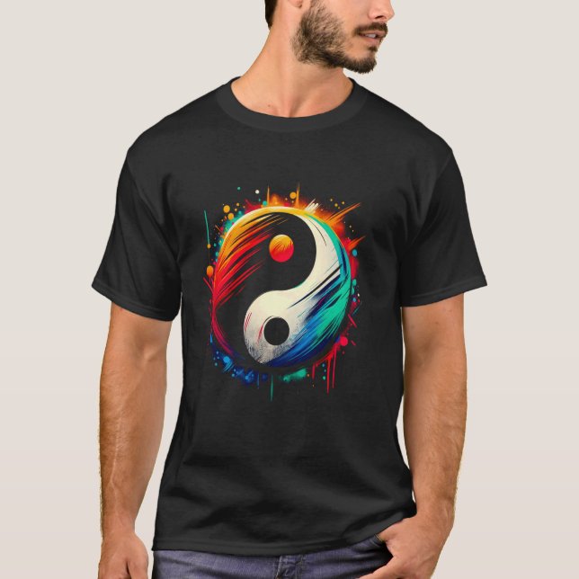 Cool Yin and Yang Symbol Graffiti Art Style Men Wo T-Shirt (Front)