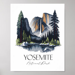Cool Yosemite National Park Hiking Watercolor Grap Poster