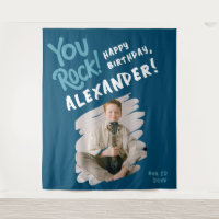 Cool You Rock Happy Bday Blue White Brush Photo 