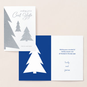 Cool Yule Modern Trees Holiday Blue & Silver Real Foil Card