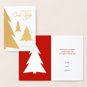 Cool Yule Modern Trees Holiday Red and Gold Real Foil Card