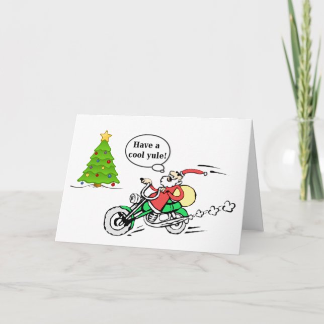 Cool Yule Santa Motorcycle Personalised Christmas Holiday Card (Front)