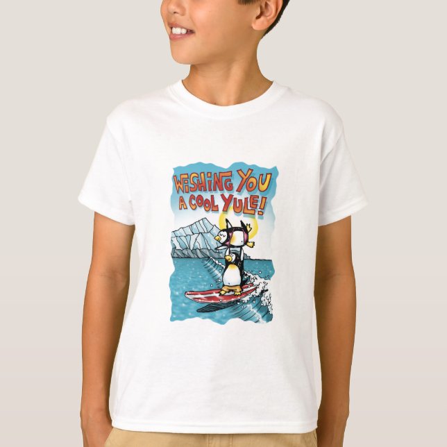 Cool Yule Tandem Surfing Hawaiian Penguins T-Shirt (Front)