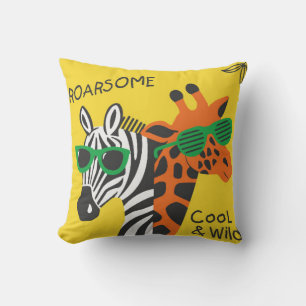 Cool zebra and giraffe wearing glasses on yellow b cushion