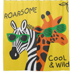 Cool zebra and giraffe wearing glasses on yellow b shower curtain