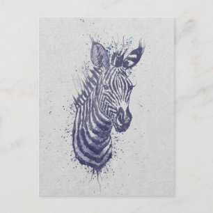 Cool zebra animal watercolour  splatters  paint postcard