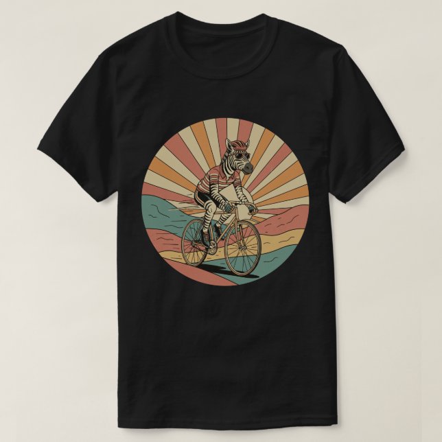 Cool Zebra Cyclist - Retro Sunset Bike Ride T-Shirt (Design Front)
