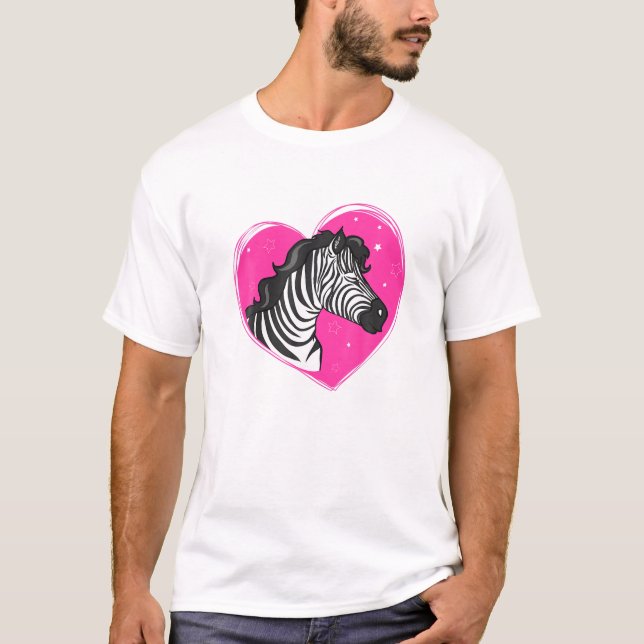 Cool Zebra Fuuny Hipster Zebra Animals Lover Heart T-Shirt (Front)