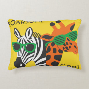 Cool Zebra Giraffe Cartoon Illustration Decorative Cushion