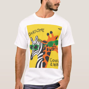 Cool Zebra Giraffe Cartoon Illustration T-Shirt