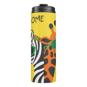 Cool Zebra Giraffe Cartoon Illustration Thermal Tumbler