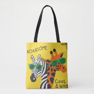 Cool Zebra Giraffe Cartoon Illustration Tote Bag
