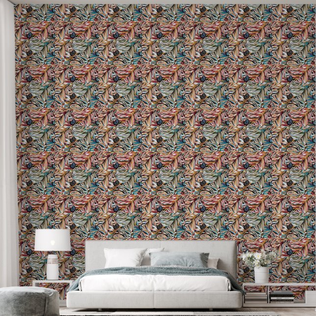 Cool Zebra Print Abstract Art Pattern Wallpaper (Bedroom)