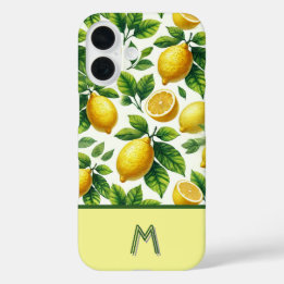 Cool zesty lemons patterned mongrammed iPhone 16 case