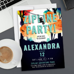 Cool Zipline Green Mint Forest Woodland Outdoor Invitation