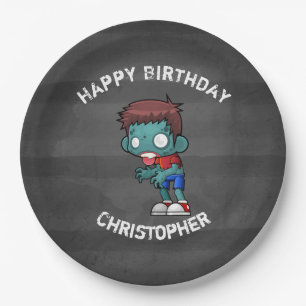 Cool Zombie Guy Seeking Brains Happy Birthday Paper Plate