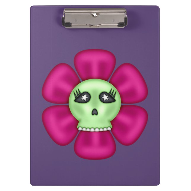 Cool Zombie Skull Flower Clipboard (Front)