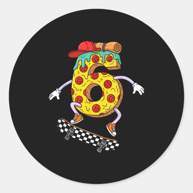 Cool Zza Skateboard Lovers 6th Birthday Boys Girls Classic Round Sticker (Front)