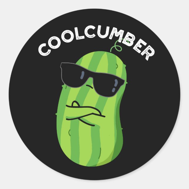 Coolcumber Funny Veggie Cucumber Pun Dark BG Classic Round Sticker (Front)