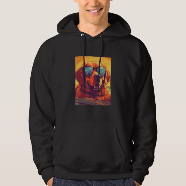 Cooler Golden Retriever Dog With Sunglasses In Sum Hoodie (Front)