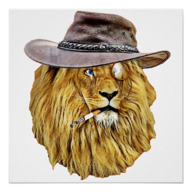 cooler lion head with hat, cigarette and monocle poster (Front)