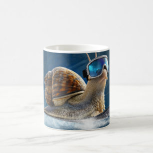 Cooler than the rest, the snowboarding snail. coffee mug